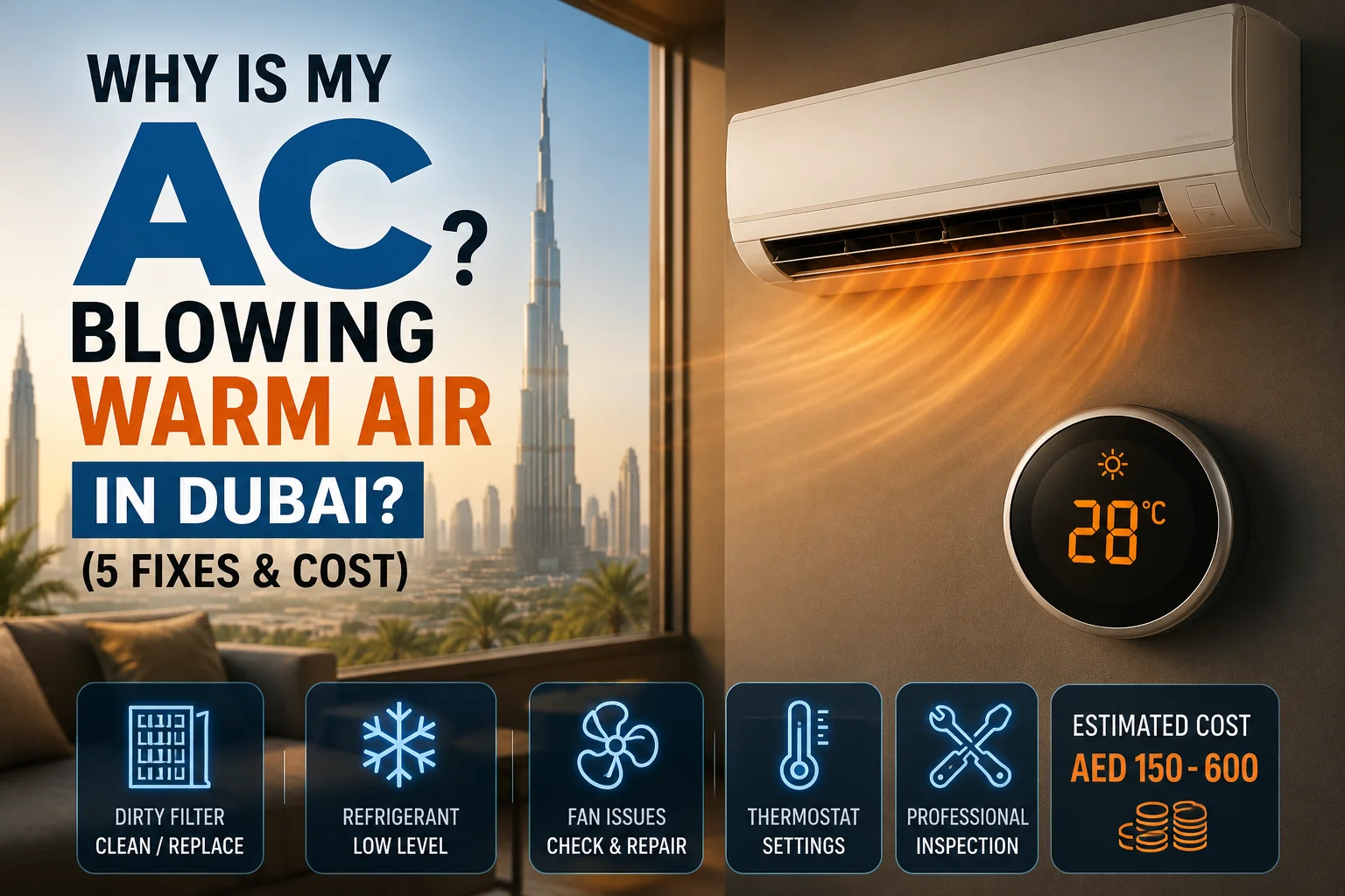 Why Is My AC Blowing Warm Air in Dubai? (5 Fixes & Cost 2026)